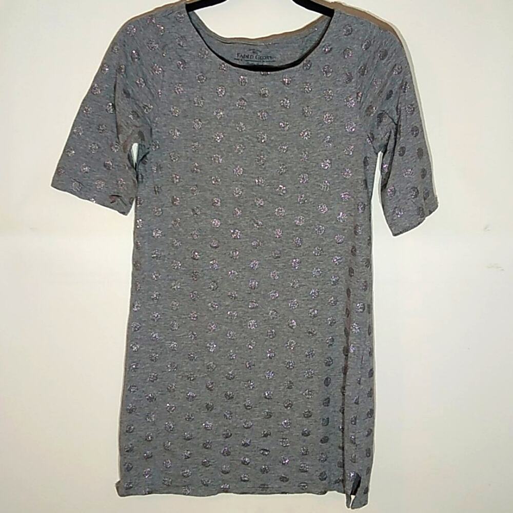 Faded Glory Girl Gray Short Sleeve with Polka dot dress. XL  Dressy,Minimalist